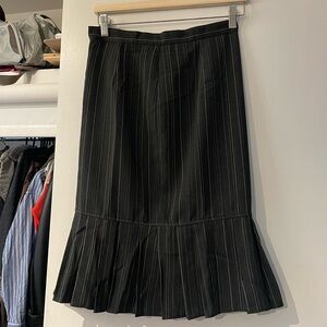 Black Pinstripe Pleated Hem Skirt